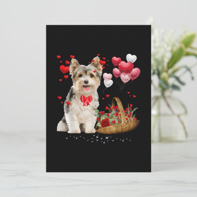 Carte Cute Yorkshire Terrier Balloon Heart Valentine Day (Debout devant)