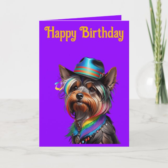 Carte Cute Yorkshire Terrier portant un Casquette (Devant)