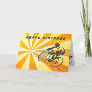 Carte Cyclistes routiers avec Retro Sunburst Bike Annive
