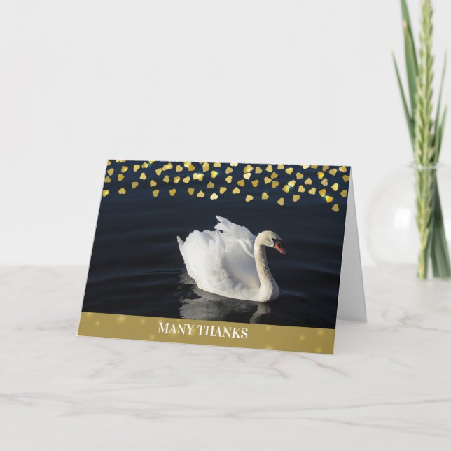 Carte Cygne avec des coeurs d'or (Devant)
