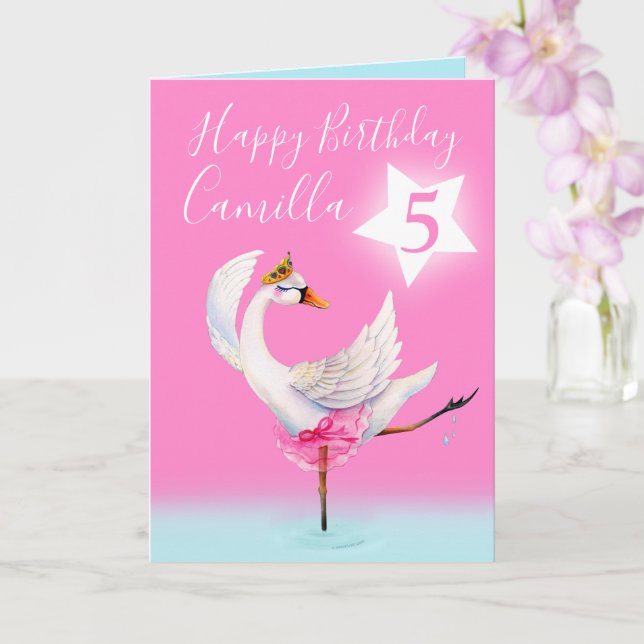 Carte Cygne de ballet d'aquarelle personnalisé 6e annive (Orchidée)