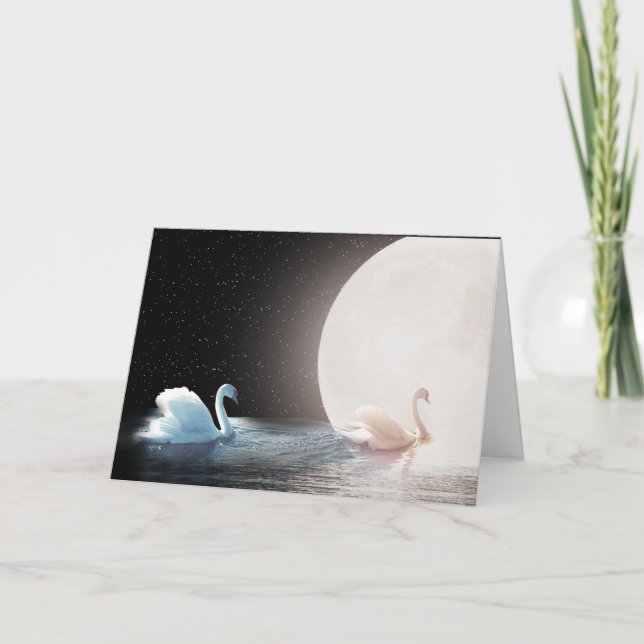 Carte Cygnes blancs avec lune pour Mariage (Devant)