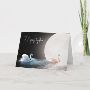 Carte Cygnes blancs et lune 77e anniversaire