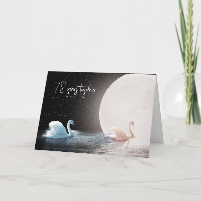 Carte Cygnes blancs et lune 78e anniversaire (Devant)