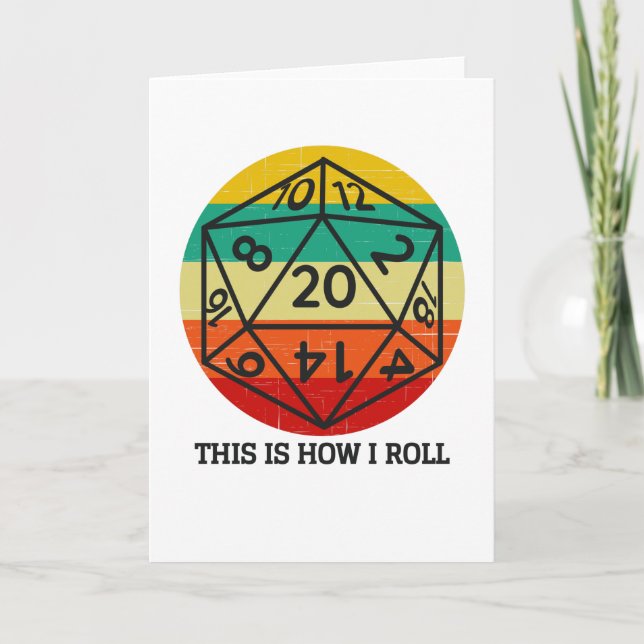 Carte D20 Voici comment je roule des dés rétro (Devant)