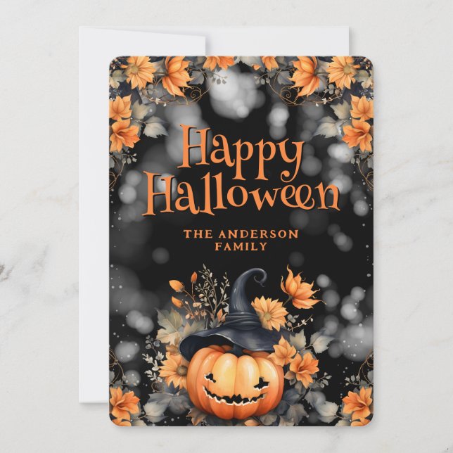 Carte d’Halloween Jack O’Lantern Casquette Floral  (Devant)