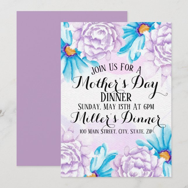Carte d’invitation pour dîner de la fête des mères (Devant / Derrière)