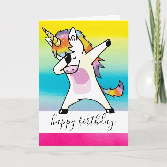Carte Dabbing Unicorn Fun Birthday Girl Pastel Rainbow (Devant)
