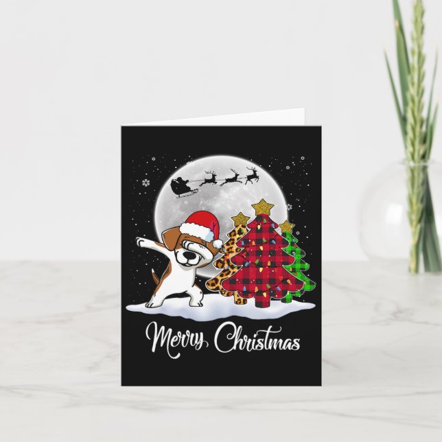 Carte Dabing Beagle Dab Chien Santa Hat Arbre de Noël Fu (Devant)