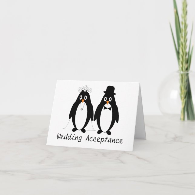 Carte d'acceptation du Mariage de pingouin (Devant)