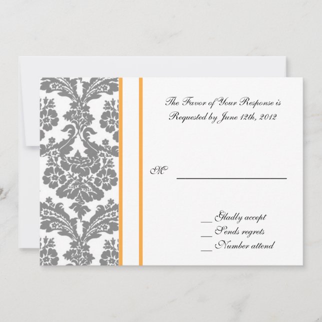 Carte d'acceptation mariage, damas noir (Devant)