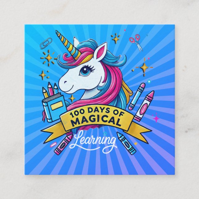 Carte D'accompagnement 100 jours de magie d'apprentissage Licorne mignonn (Devant)