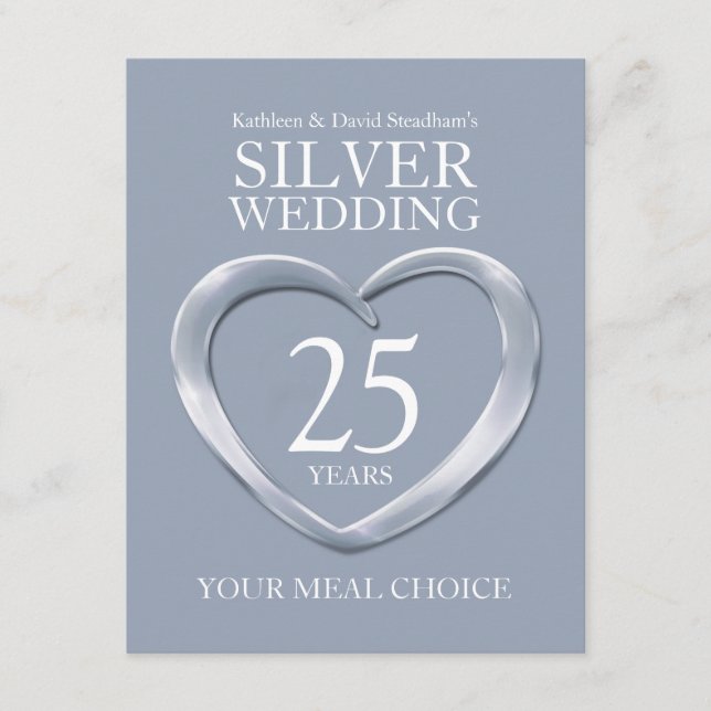 Carte D'accompagnement 25e Mariage d'argent choix de repas (Devant)