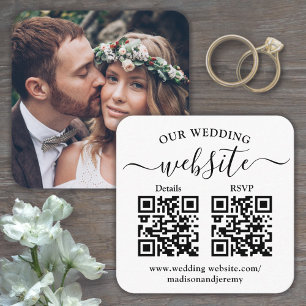 Carte D'accompagnement 2 QR Codes Mariage site Web et RSVP Carré photo