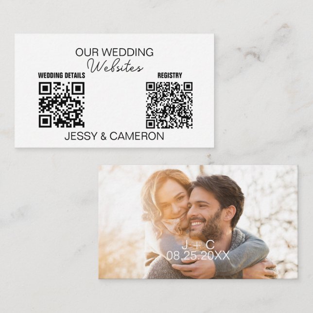 Carte D'accompagnement 2 QR Codes Mariage Site Web Mariage Registre Photo (Devant / Derrière)