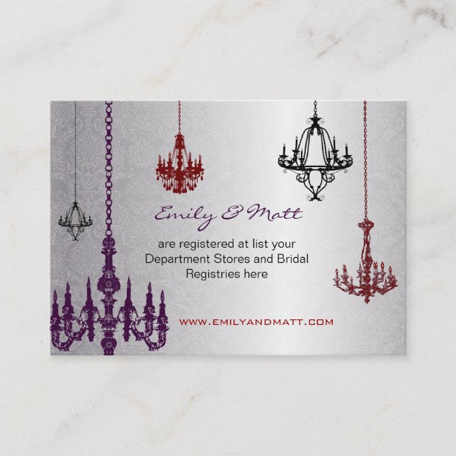 Carte D'accompagnement 3 lustres en argent rouge et noir Mariage damassé (Devant)