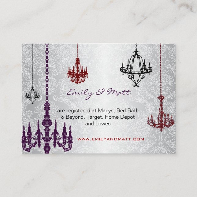 Carte D'accompagnement 3 lustres en argent rouge et noir Mariage damassé (Devant)