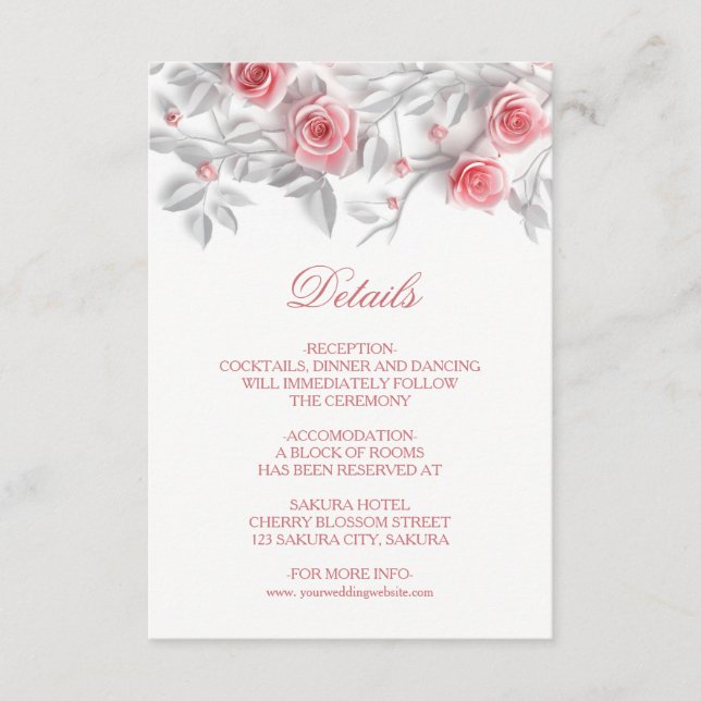 Carte D'accompagnement 3D Sculptured Pink Roses White (Devant)