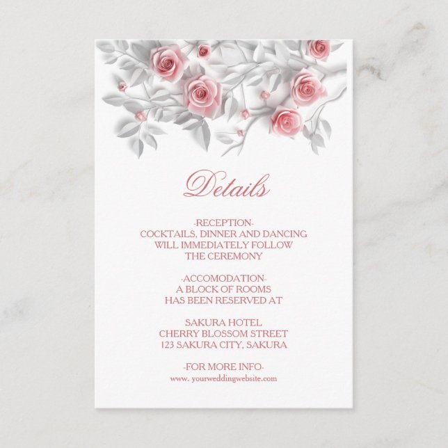 Carte D'accompagnement 3D Sculptured Pink Roses White (Devant)