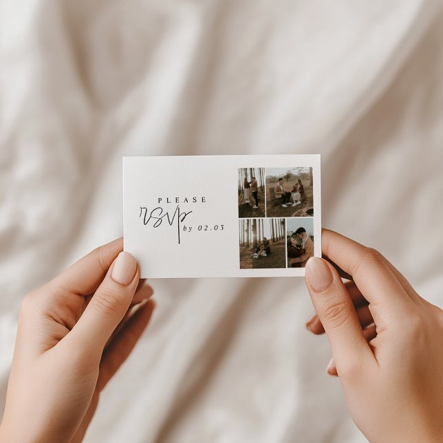 Carte D'accompagnement 5 photo happy moments collage minimum rsvp (Minimal 5 photo rsvp enclosure card.)