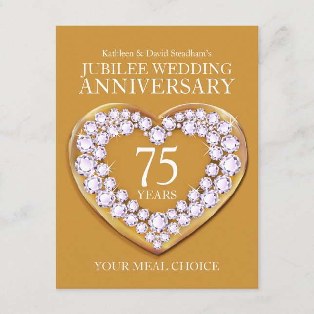 Carte D'accompagnement 75e Jubilé Mariage Anniversaire choix de repas (Devant)