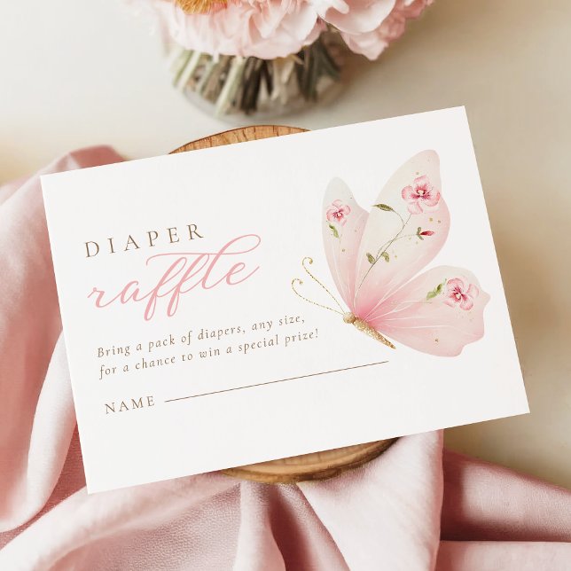 Carte D'accompagnement A Little Butterfly Floral Diaper Raffle Card (Créateur téléchargé)
