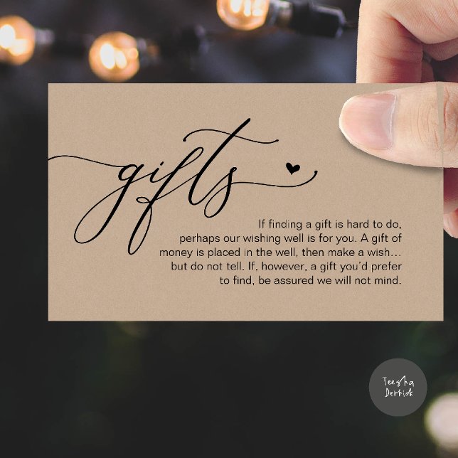 Carte D'accompagnement A note on gifts, Modern Romantic Wedding  (A note on gifts, Modern Romantic Wedding Enclosure Card in Brown Kraft)