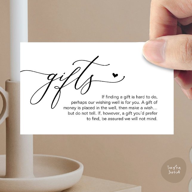 Carte D'accompagnement A note on gifts, Modern Romantic Wedding  (A note on gifts, Modern Romantic Wedding Enclosure Card in Black and White)