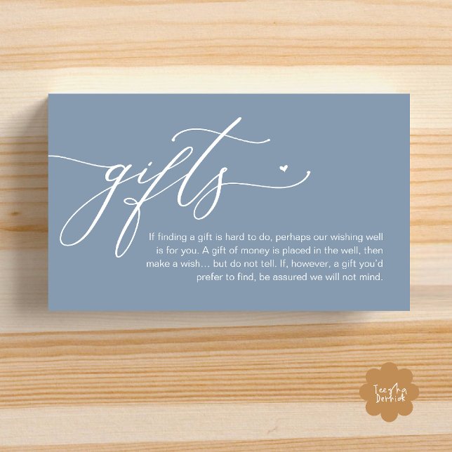Carte D'accompagnement A note on gifts, Modern Romantic Wedding  (A note on gifts, Modern Romantic Wedding Enclosure Card Cute Heart Honeymoon Cash Dusty Blue)