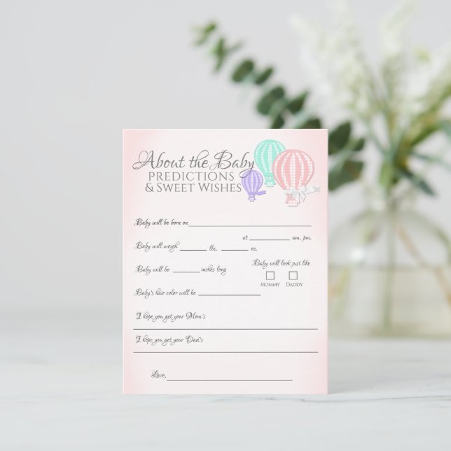 Carte D'accompagnement À propos du Baby shower de prédictions pour bébés  (Debout devant)