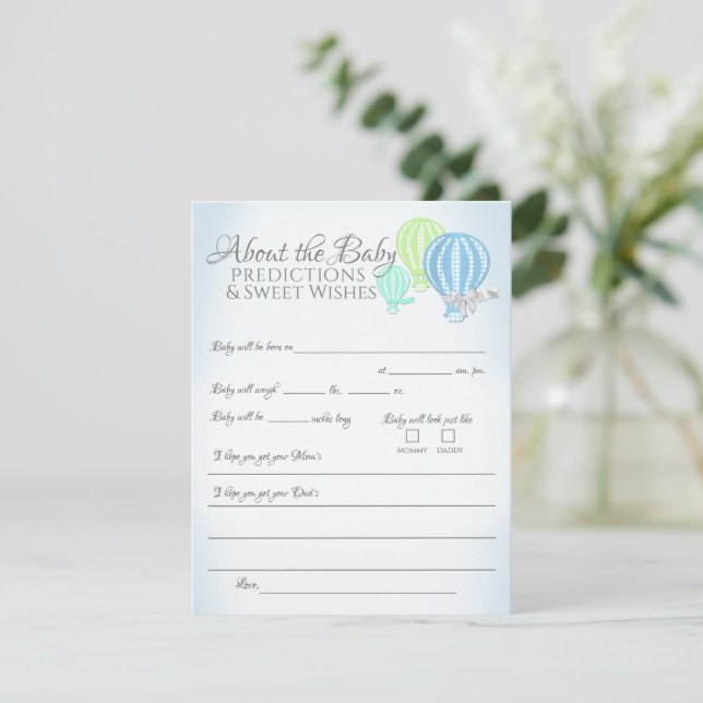 Carte D'accompagnement À propos du Baby shower de prédictions pour bébés  (Debout devant)