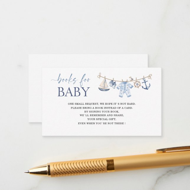 Carte D'accompagnement Aaquarelle Ahoy c'est un garçon baby showers livre (Devant/Arrière en situation)