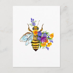 Carte D'accompagnement Abeille à fleurs avec plantes sauvages