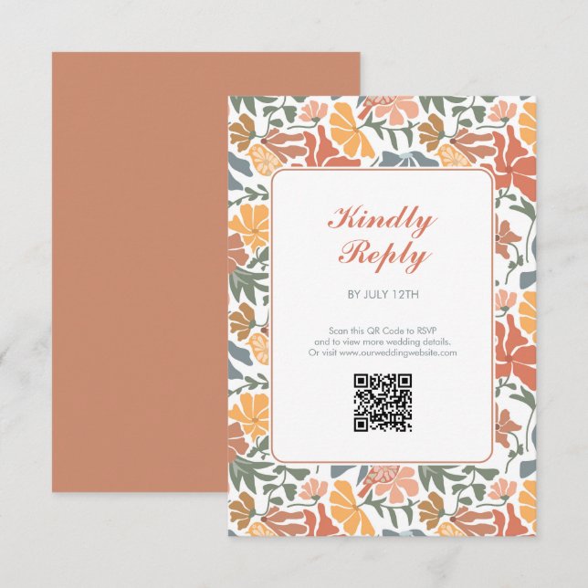 Carte D'accompagnement Abstrait Floral & Oiseaux Mi-siècle Mariage modern (Devant / Derrière)