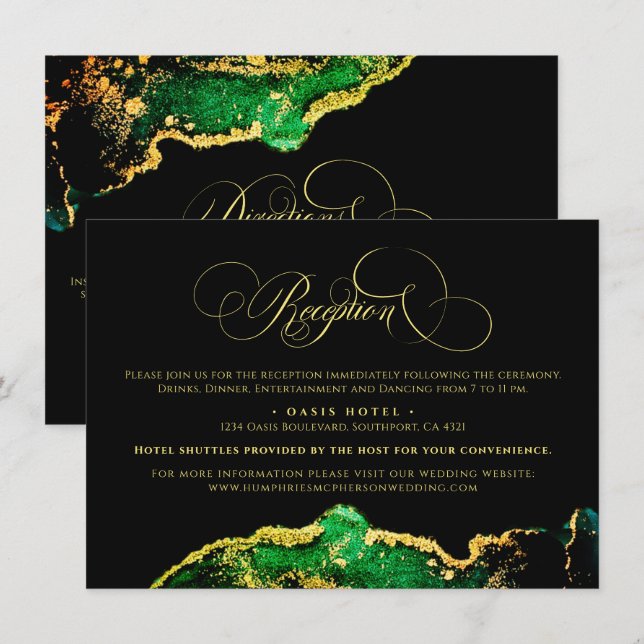 Carte D'accompagnement Accueil Abstraite Gold Emerald Green (Devant / Derrière)