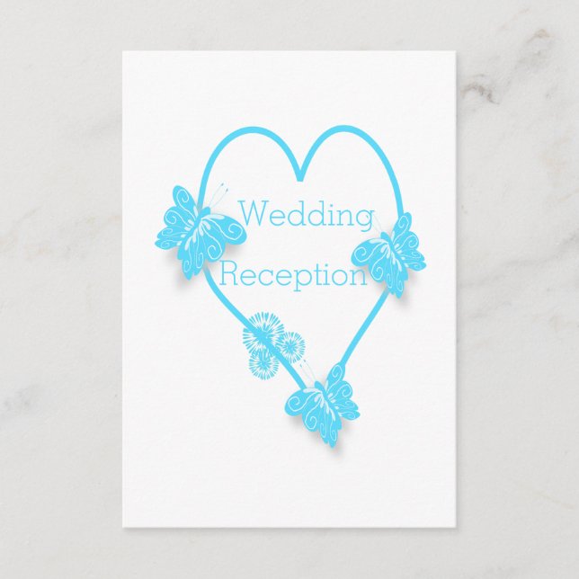 Carte D'accompagnement Accueil De Mariage Coeur Bleu Et Papillon Design (Devant)