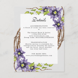 Carte D'accompagnement accueil fleur de printemps Clematis bleu mariage