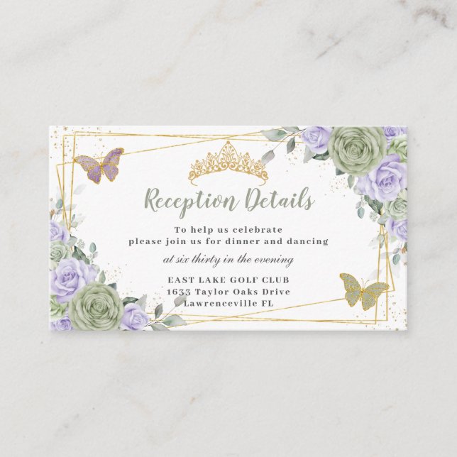 Carte D'accompagnement Accueil Sage Green Floral Violet Quinceañera (Devant)