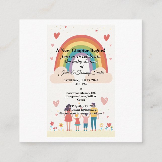 Carte D'accompagnement Adoption Baby shower arc-en-ciel (Devant)