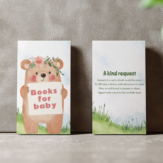 Carte D'accompagnement Adorable fille Porte "Livres au lieu de cartes" (Books for baby girl teddy bear enclosure card)