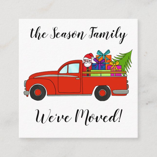Carte D'accompagnement Adresse Faire-part, voiture de Noël et cadeaux (Devant)