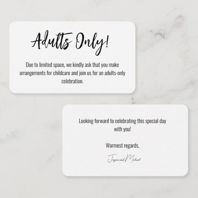 Carte D'accompagnement Adulte seulement ! 💍 Minimaliste Élégant (Devant / Derrière)