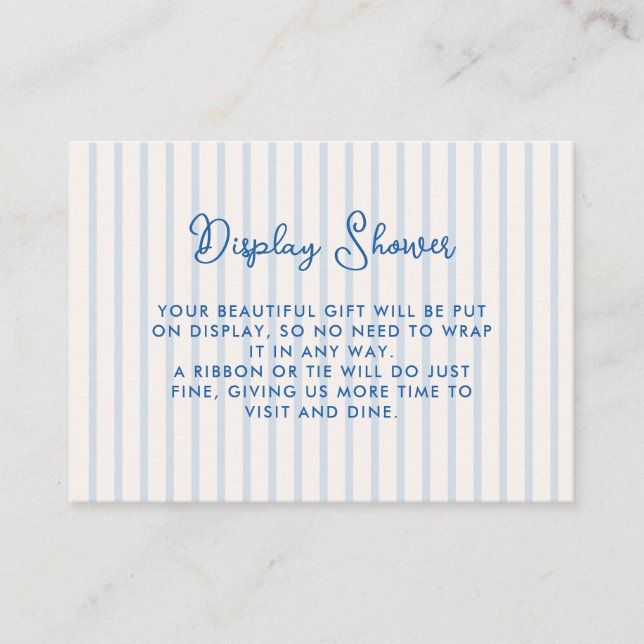Carte D'accompagnement Affichage de Baby Shower de Rayures Bleues (Devant)