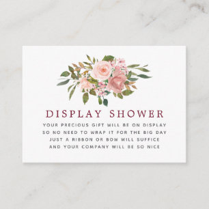 Carte D'accompagnement Affichage de Baby Shower Floral Blush & Burgundy