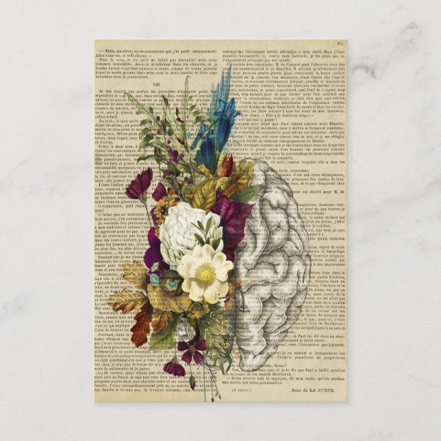 Carte D'accompagnement affiche d'anatomie du cerveau floral médical (Devant)