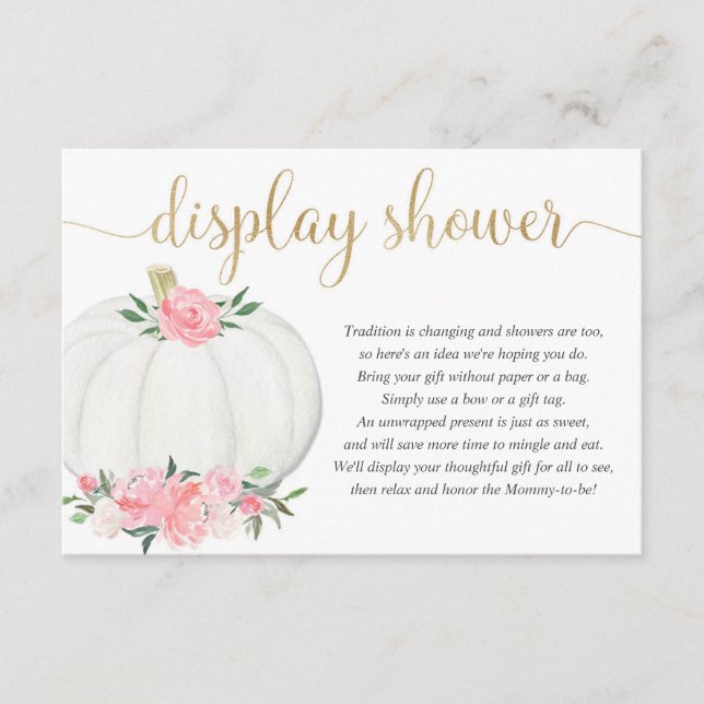 Carte D'accompagnement Afficher douche Citrouille rose or fille baby show (Devant)