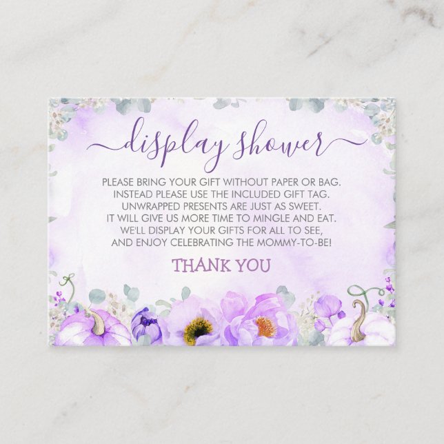 Carte D'accompagnement Afficher Douche Citrouilles floraux pourpre doux (Devant)