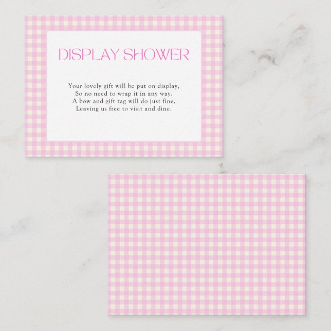 Carte D'accompagnement Afficher Douche rose En vichy Baby shower fille (Devant / Derrière)