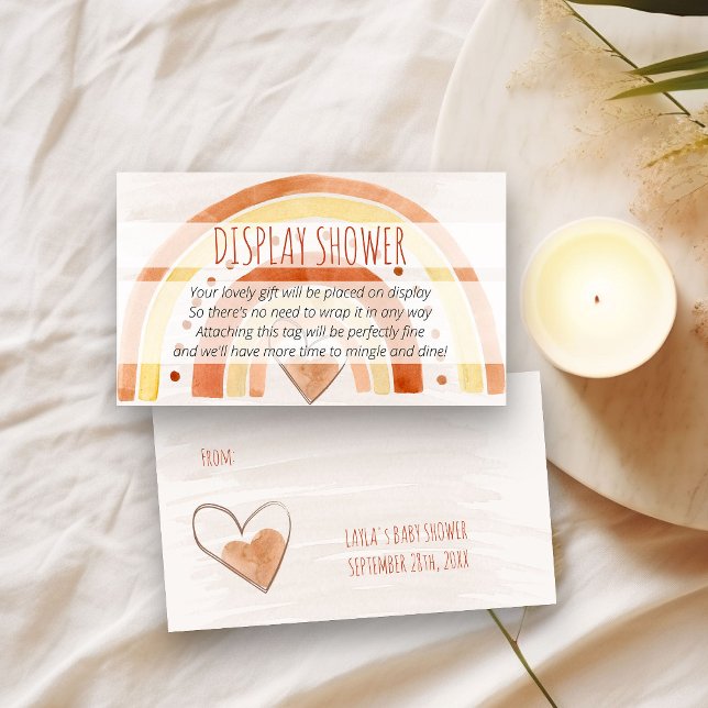 Carte D'accompagnement Afficher la douche Pas d'emballage cadeau Poème Ar (Display shower gift tag with neutral color rainbow)