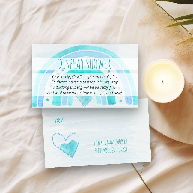 Carte D'accompagnement Afficher la douche Pas d'emballage cadeau Turquois (Display shower gift tag with turquoise rainbow)